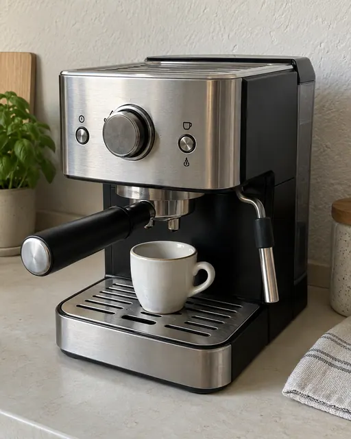 An espresso machine on a kitchen counter