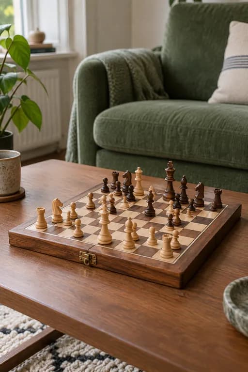 A wooden chess set